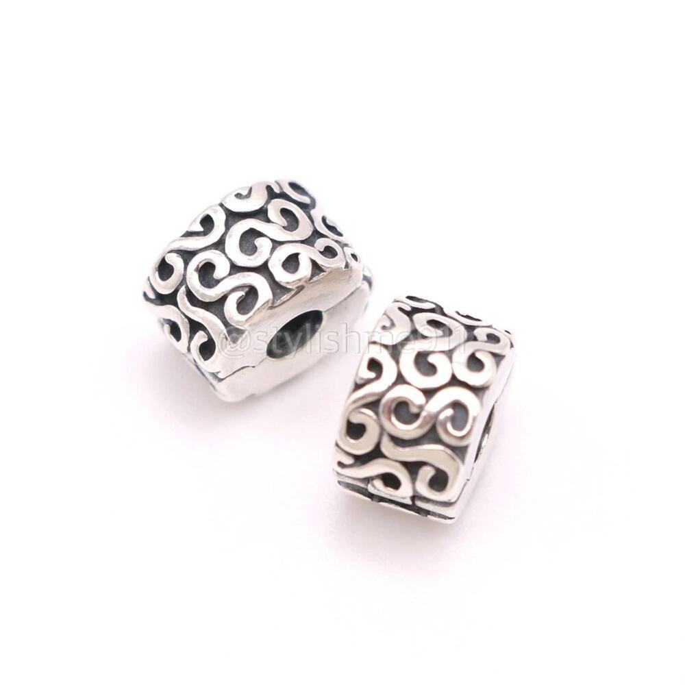Two Authentic PANDORA Silver Swirls Clips Charms - 790338 - Picture 9 of 11